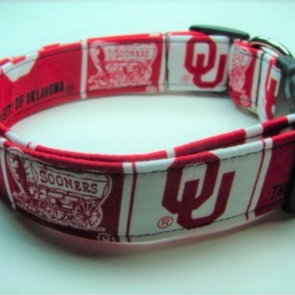 Red and White Sooners Dog Collar
